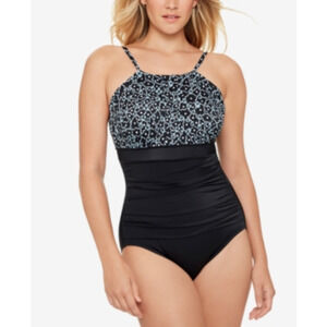 Swim Solutions Tummy Control High Neck One Piece Swimsuit Black Size 16 5103